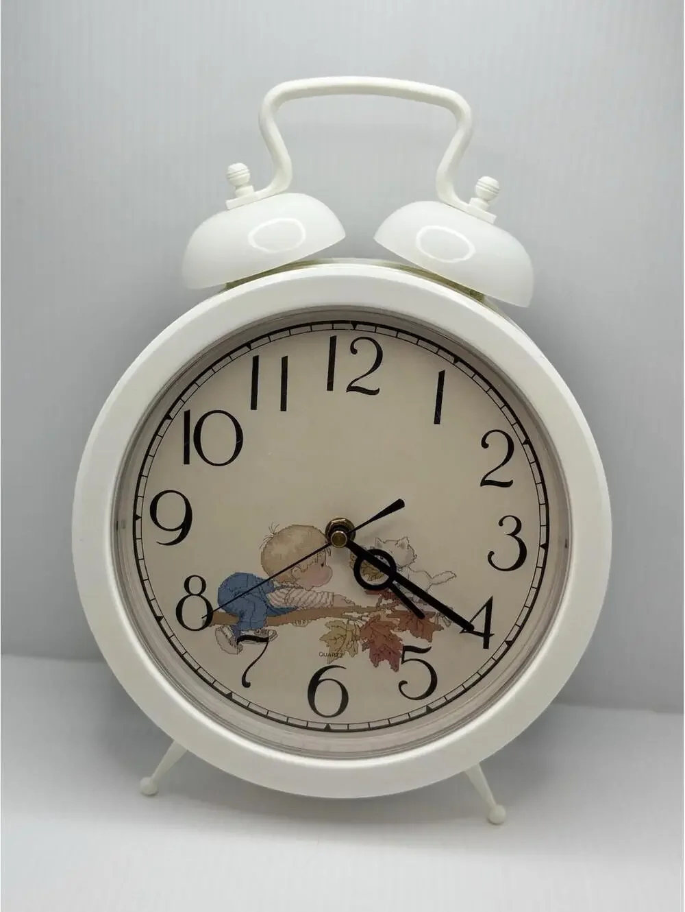 Rare Vintage Large White Plastic 9.5” Children’s Battery Clock Table Wall Decor